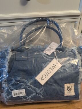 Wildfox Distressed Denim Blue Tote with Twin Handles